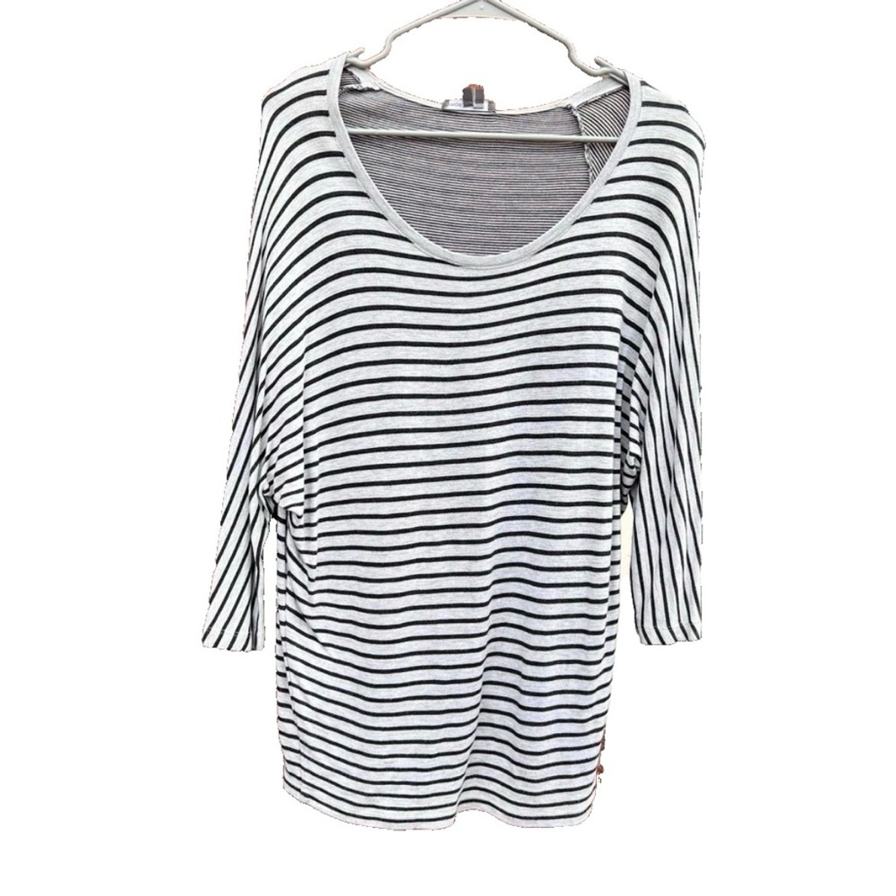 Vince Striped Boat Neck Preppy Top 3/4 Sleeve Casual Classic Grey/Blk SZ S - Picture 3 of 8
